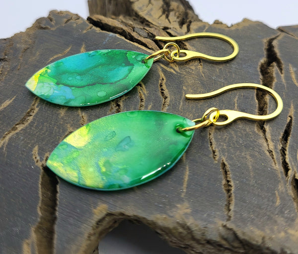 Handcrafted Alcohol Ink Resin Leaf Earrings.